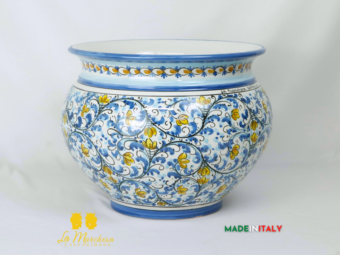 Portavaso in Ceramica di Caltagirone 600 blu antico - Varie Misure