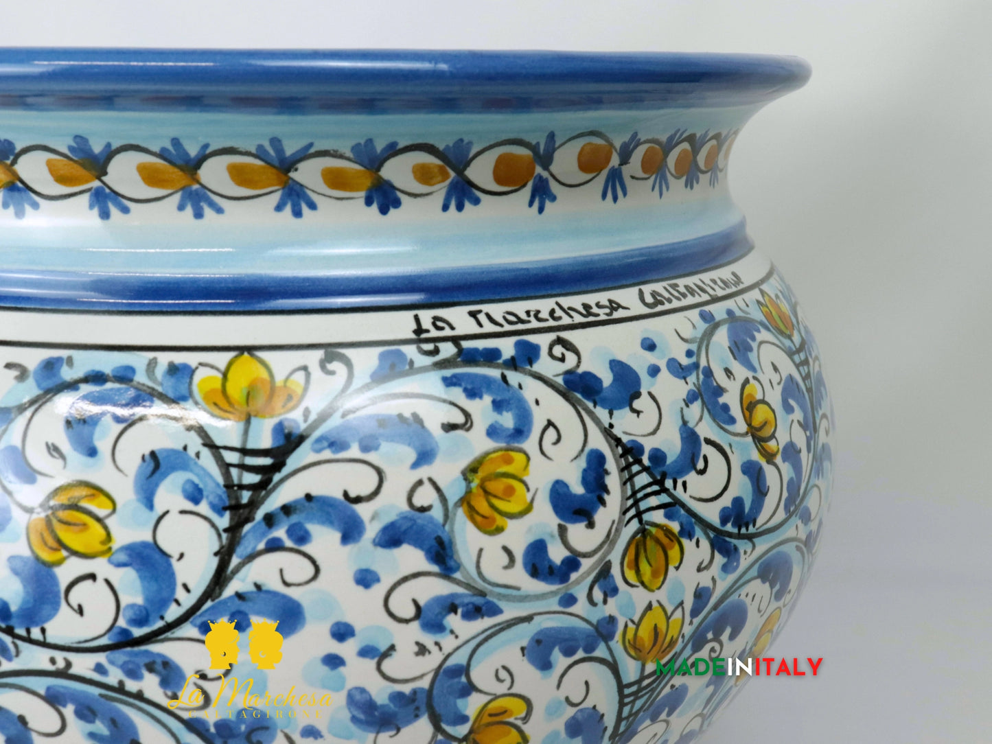 Portavaso in Ceramica di Caltagirone 600 blu antico - Varie Misure