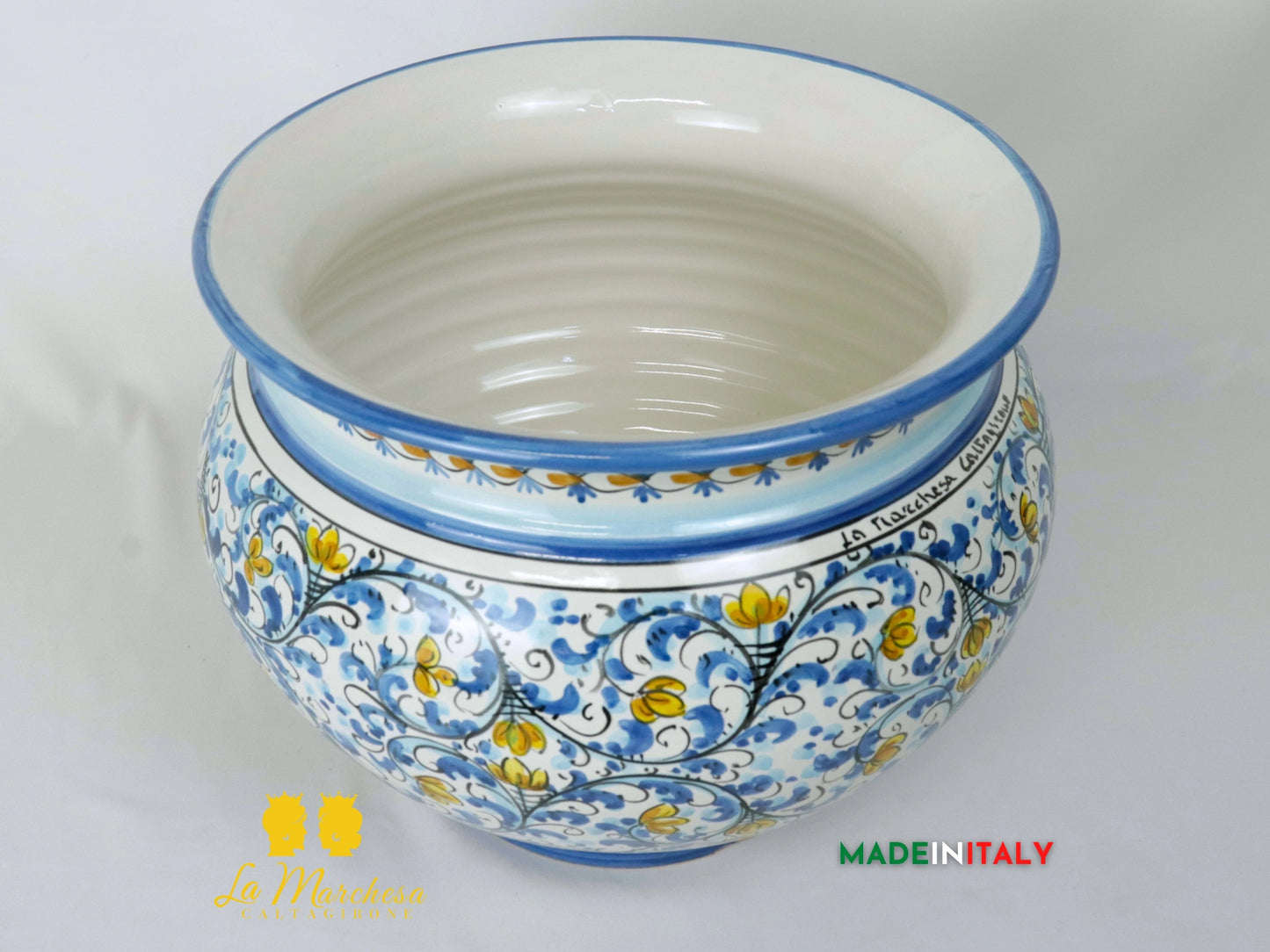 Portavaso in Ceramica di Caltagirone 600 blu antico - Varie Misure