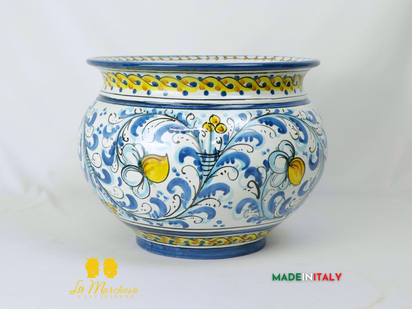 Portavaso in Ceramica di Caltagirone 600 blu antico - Varie Misure