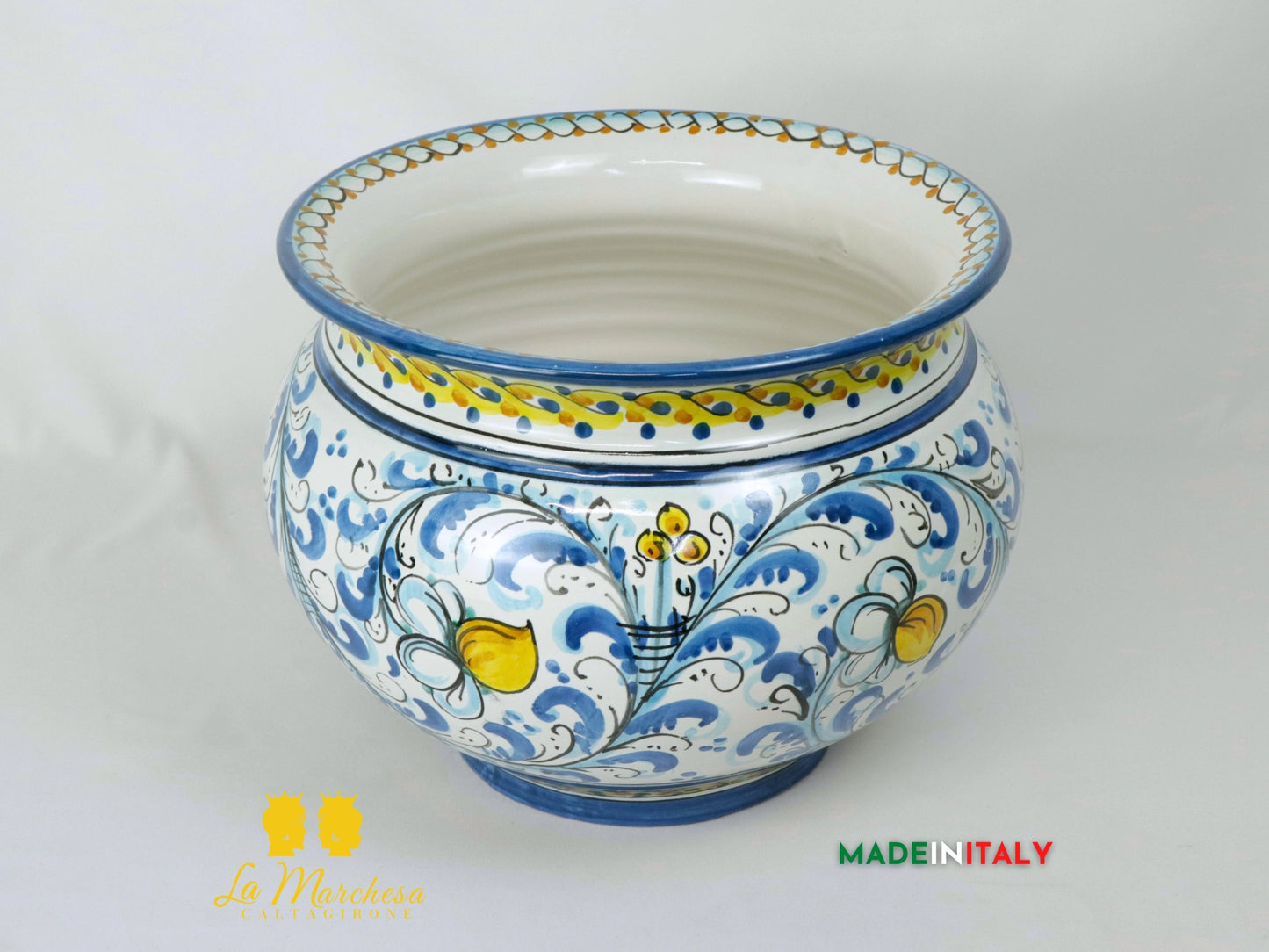 Portavaso in Ceramica di Caltagirone 600 blu antico - Varie Misure