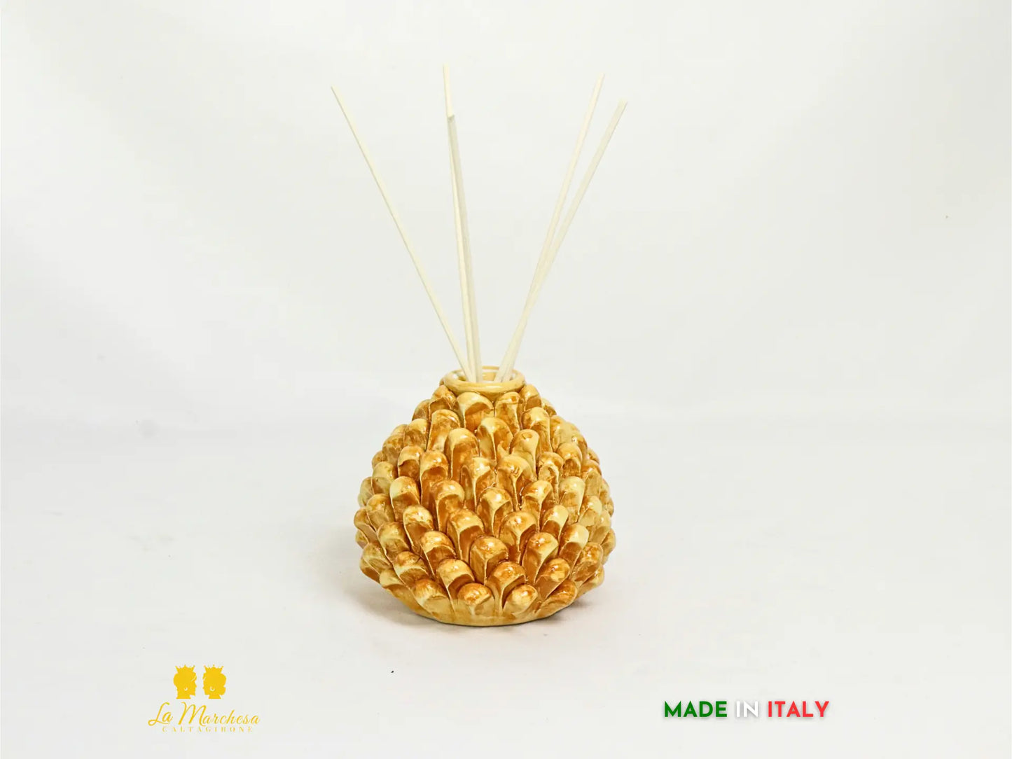 Profumatore ambiente Pigna Siciliana Ceramica di Caltagirone 11cm giallo ocra