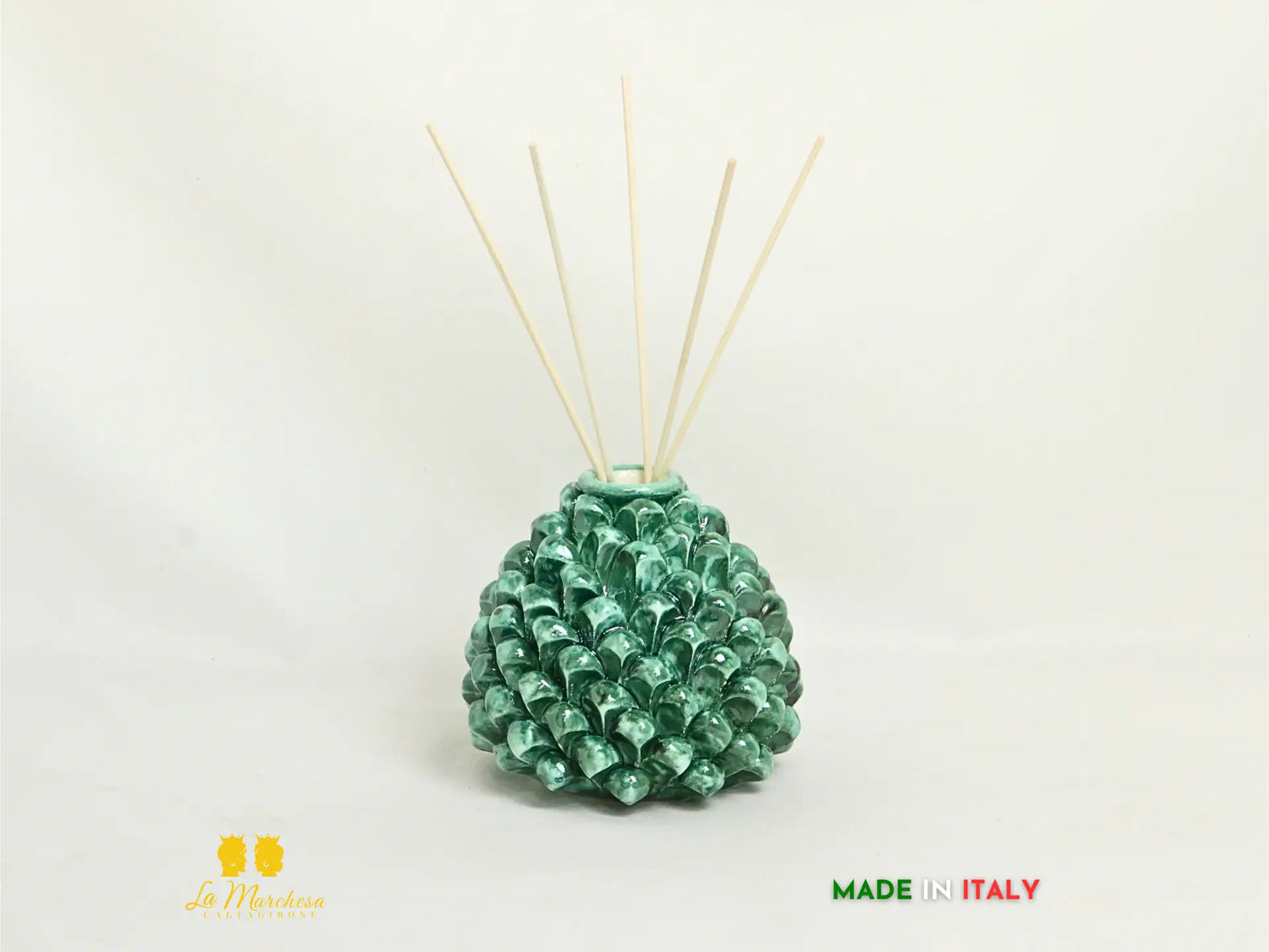 Profumatore ambiente Pigna Siciliana Ceramica di Caltagirone 11cm - Verde rame