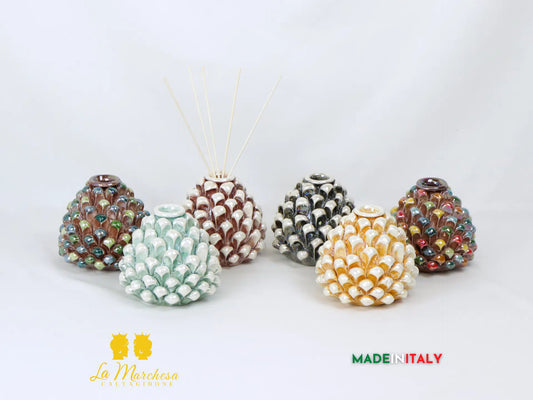 Profumatore ambiente Pigna Siciliana Ceramica di Caltagirone Madreperla 11cm