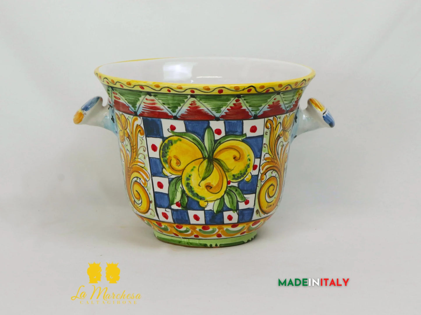 Secchiello Porta Ghiaccio in Ceramica di Caltagirone stile Carretto Siciliano (4)