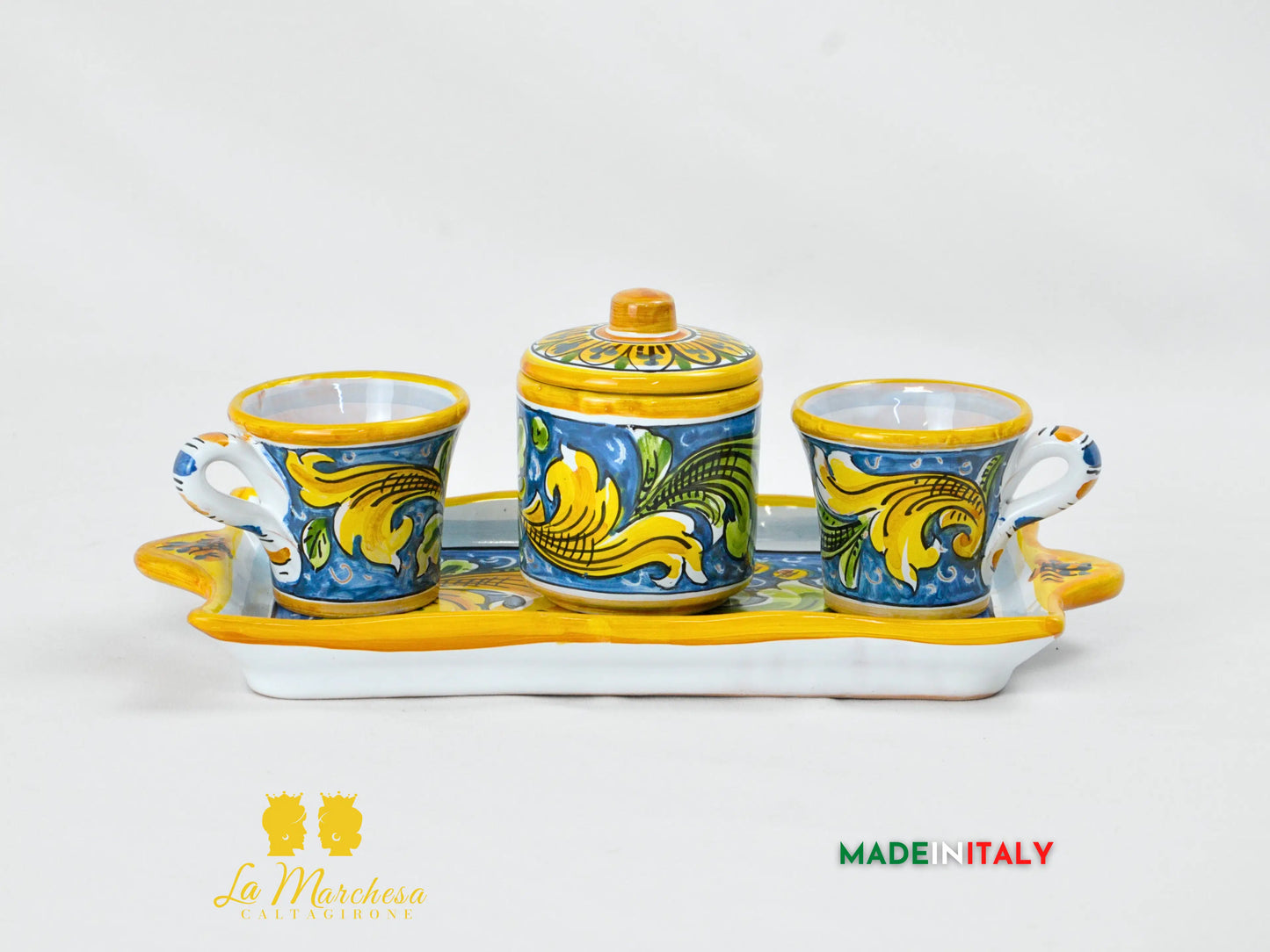Set Tazzine da Caffè in Ceramica di Caltagirone Ornato Barocco