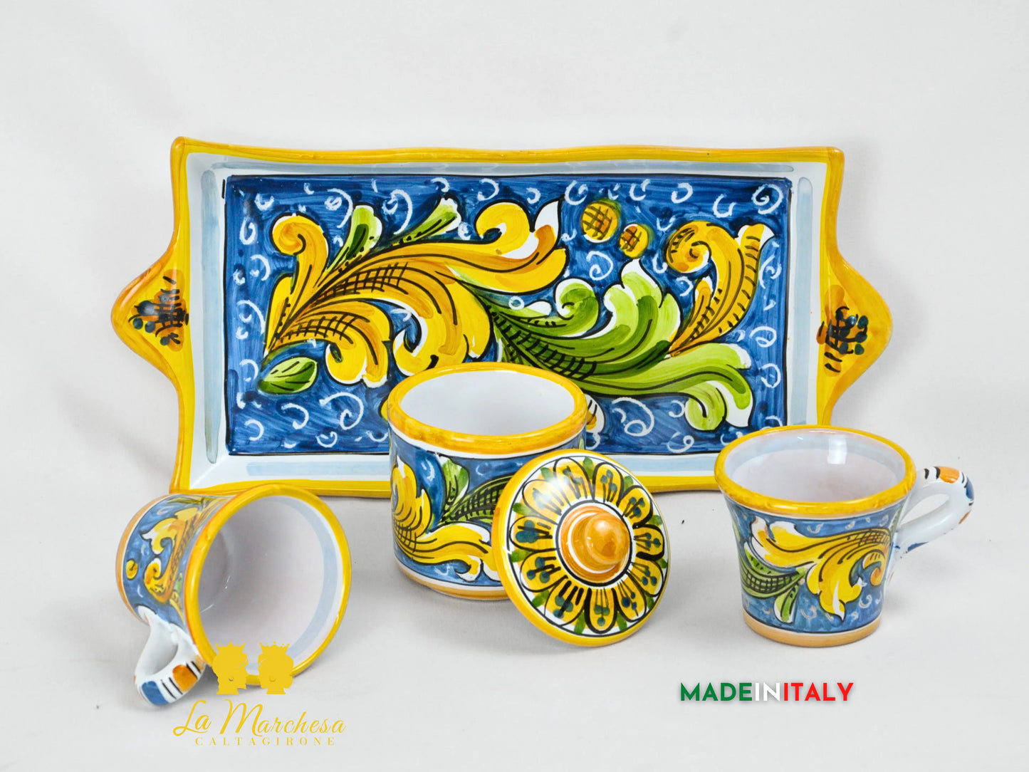 Set Tazzine da Caffè in Ceramica di Caltagirone Ornato Barocco