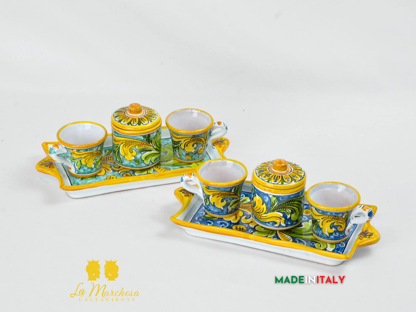 Set Tazzine da Caffè in Ceramica di Caltagirone Ornato Barocco