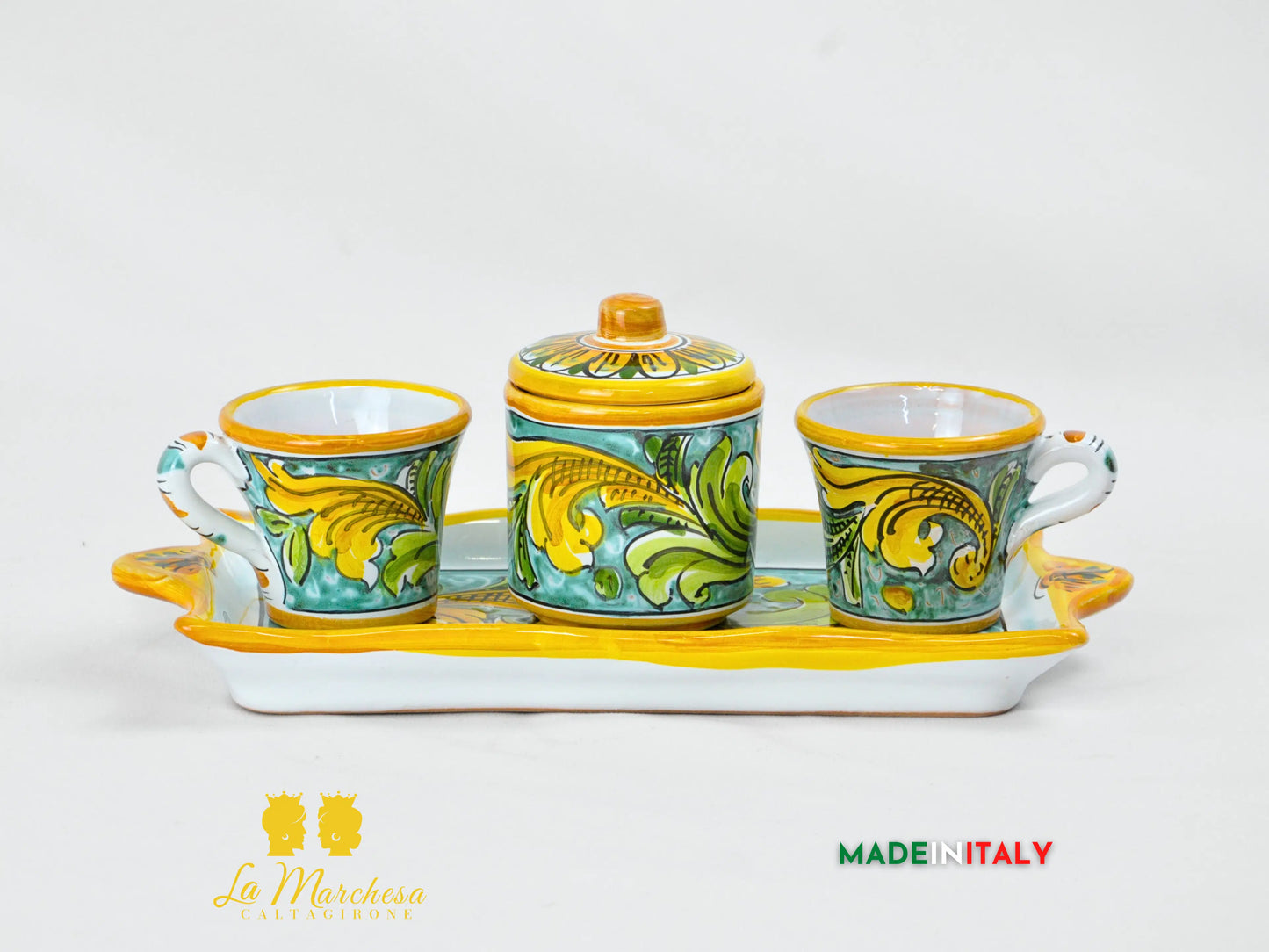 Set Tazzine da Caffè in Ceramica di Caltagirone Ornato Barocco