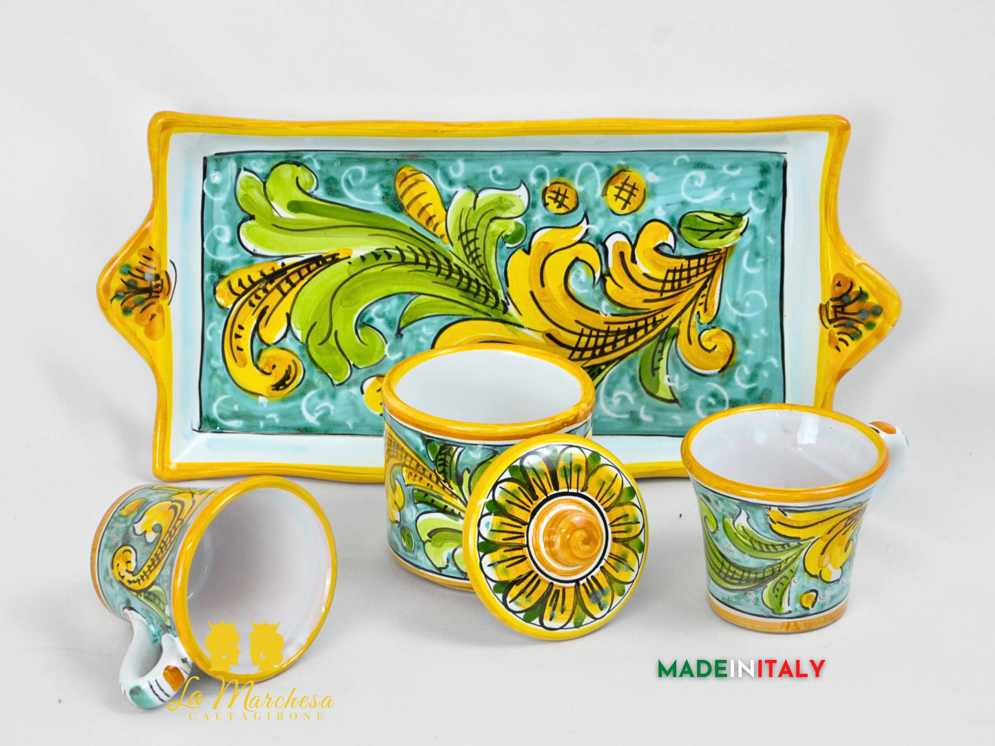 Set Tazzine da Caffè in Ceramica di Caltagirone Ornato Barocco