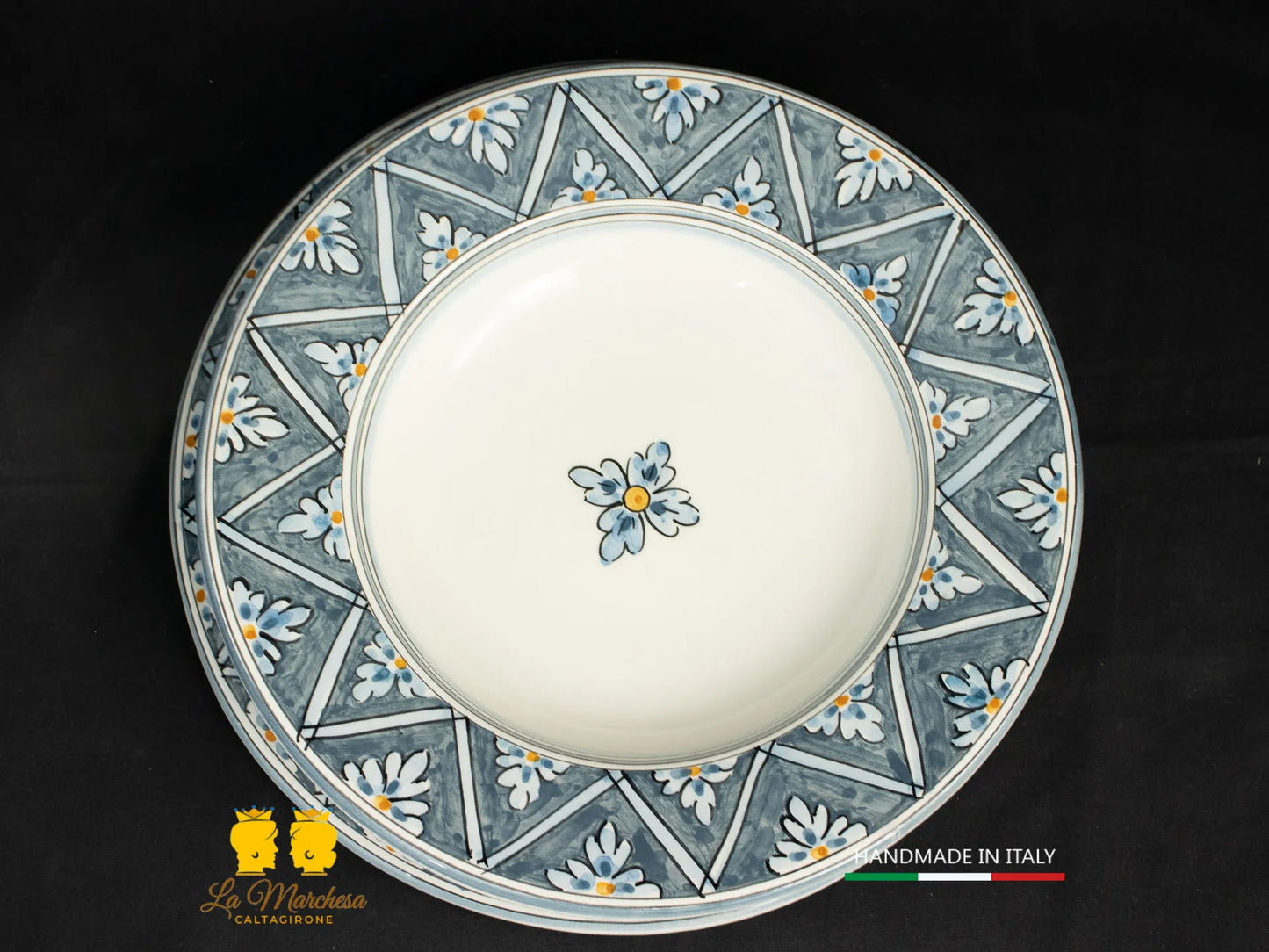 FINE SERIE - Posto tavola Piatti fondo piano Ceramica di Caltagirone grigio