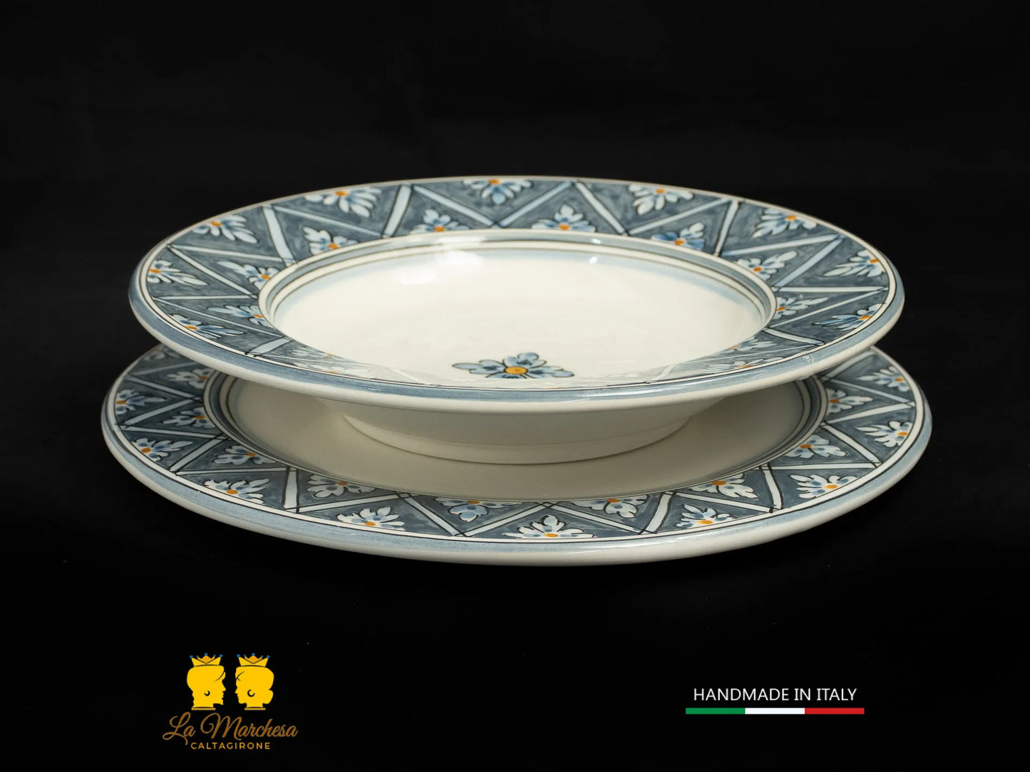 FINE SERIE - Posto tavola Piatti fondo piano Ceramica di Caltagirone grigio