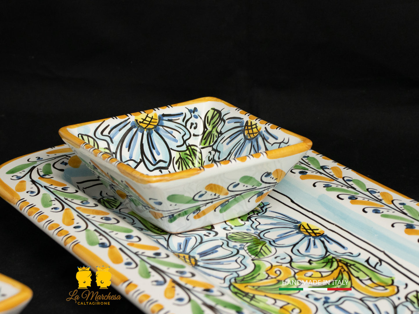 Set Antipastiera Ceramica di Caltagirone ciotoline e bicchieri con vassoio 33cm