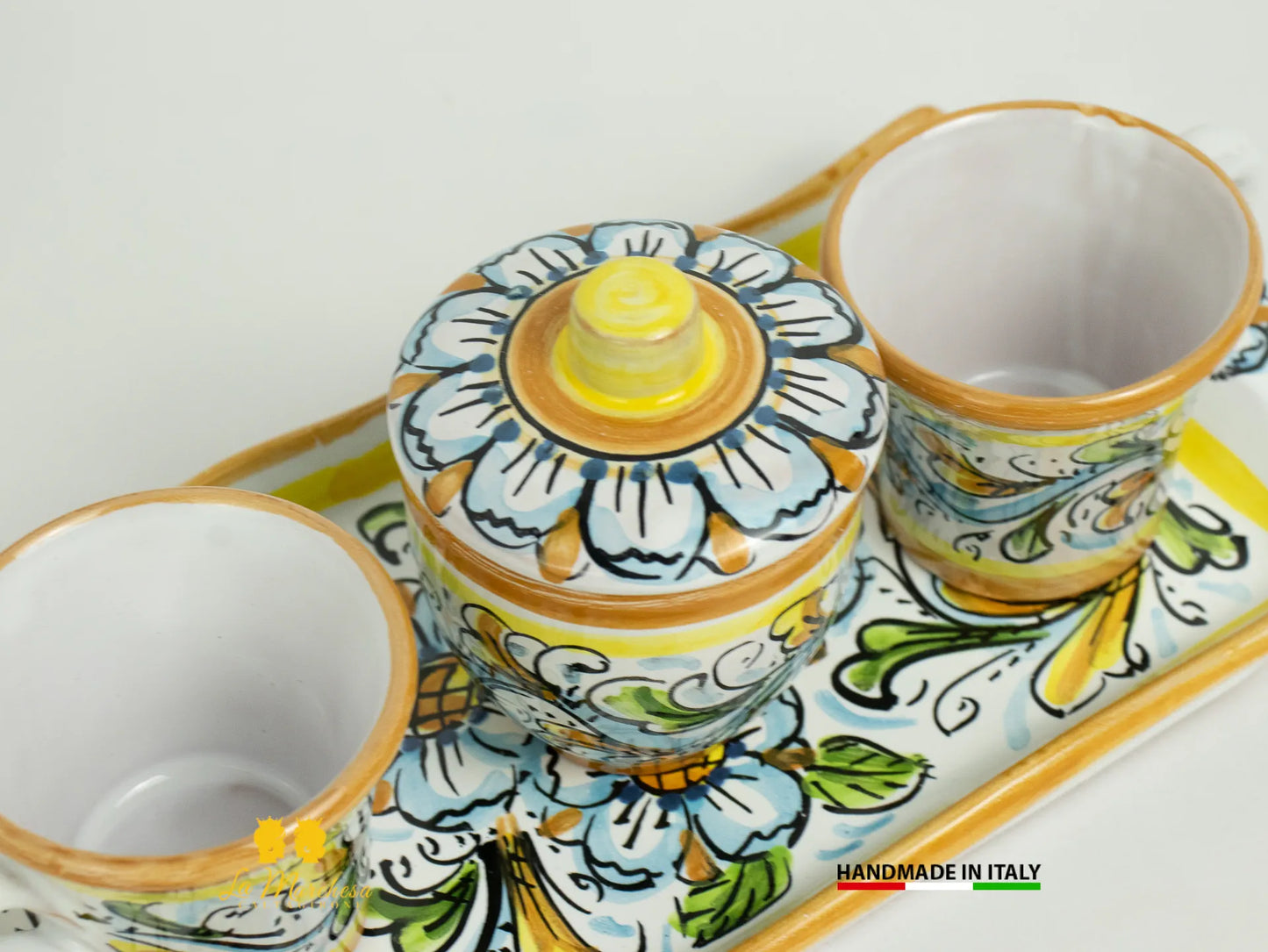 Set tazzine da caffè in Ceramica di Caltagirone ornato vassoio