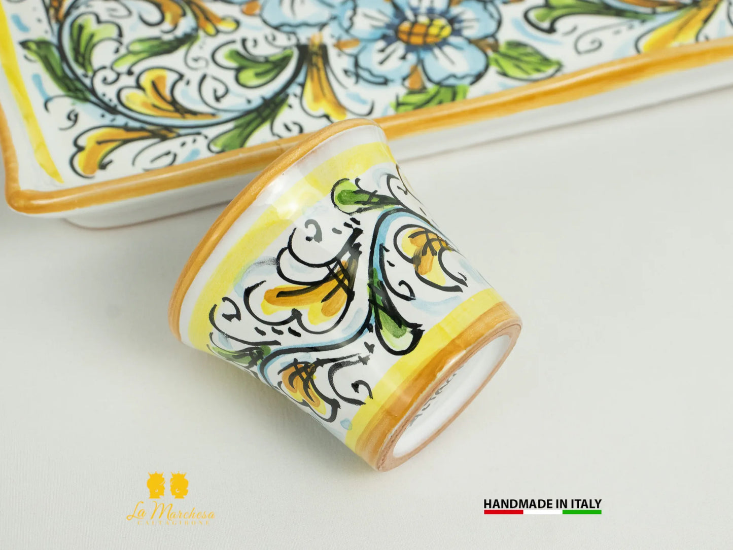 Set tazzine da caffè in Ceramica di Caltagirone ornato vassoio