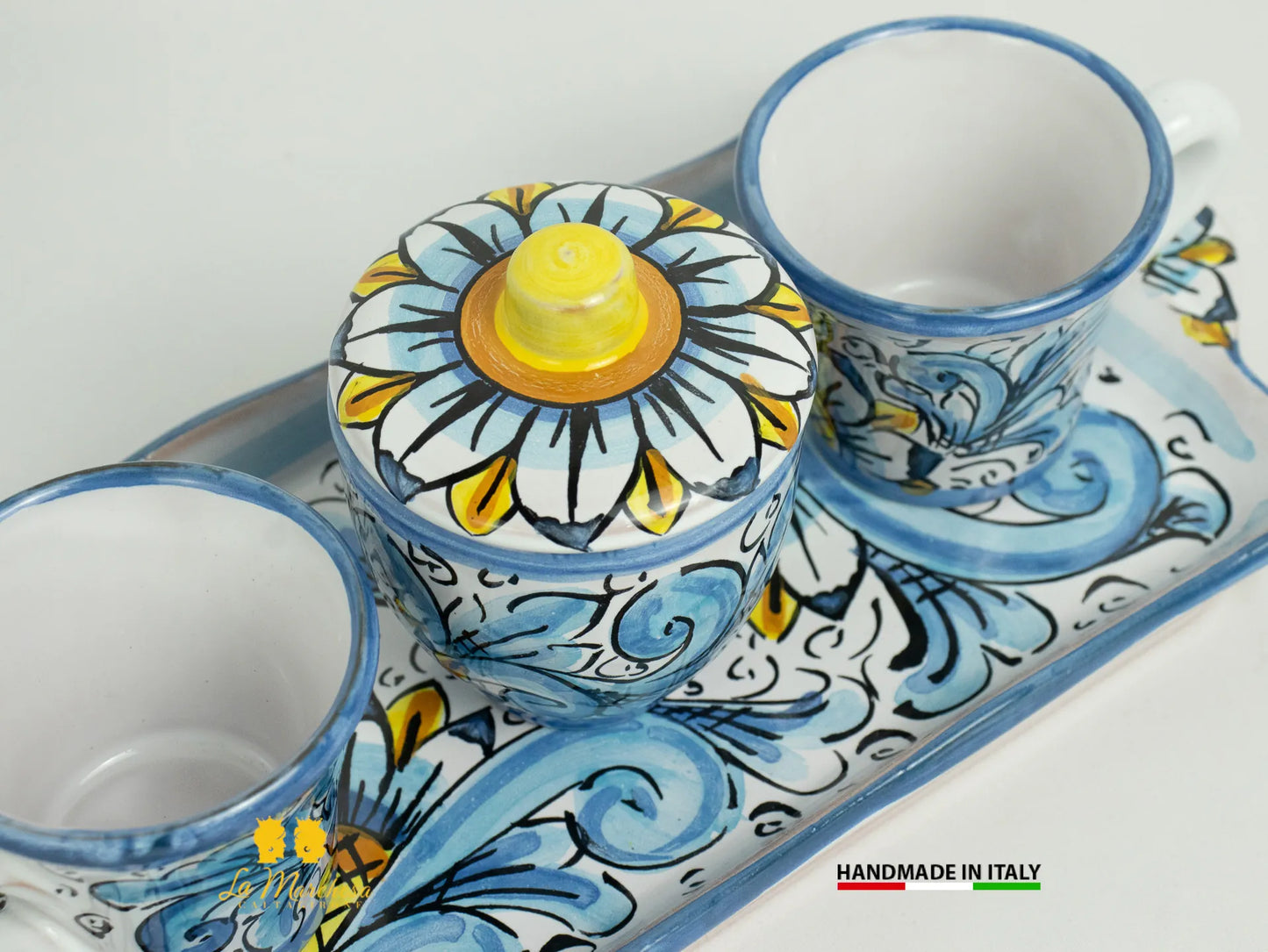 Set tazzine da caffè in Ceramica di Caltagirone ornato vassoio