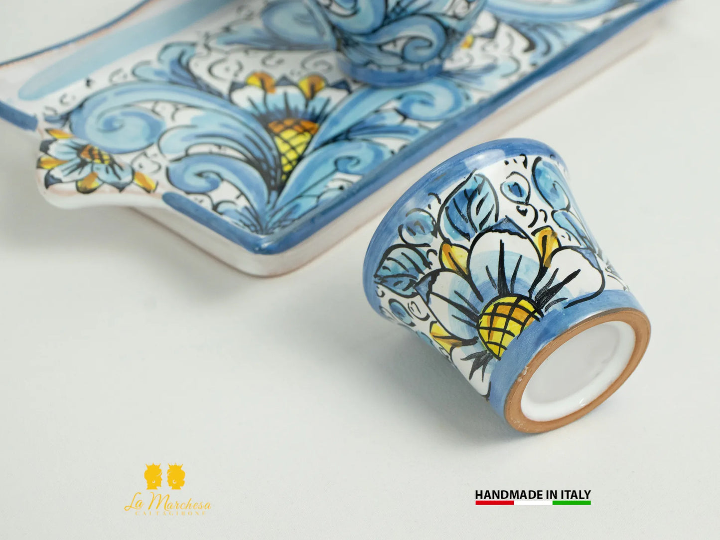 Set tazzine da caffè in Ceramica di Caltagirone ornato vassoio
