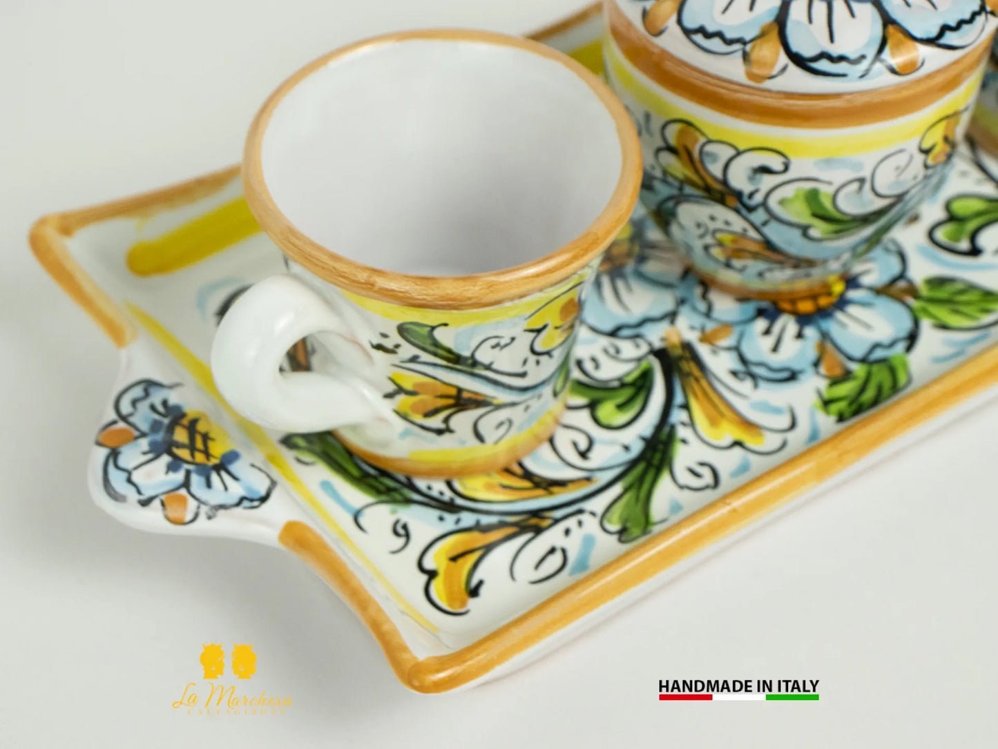 Set tazzine da caffè in Ceramica di Caltagirone ornato vassoio