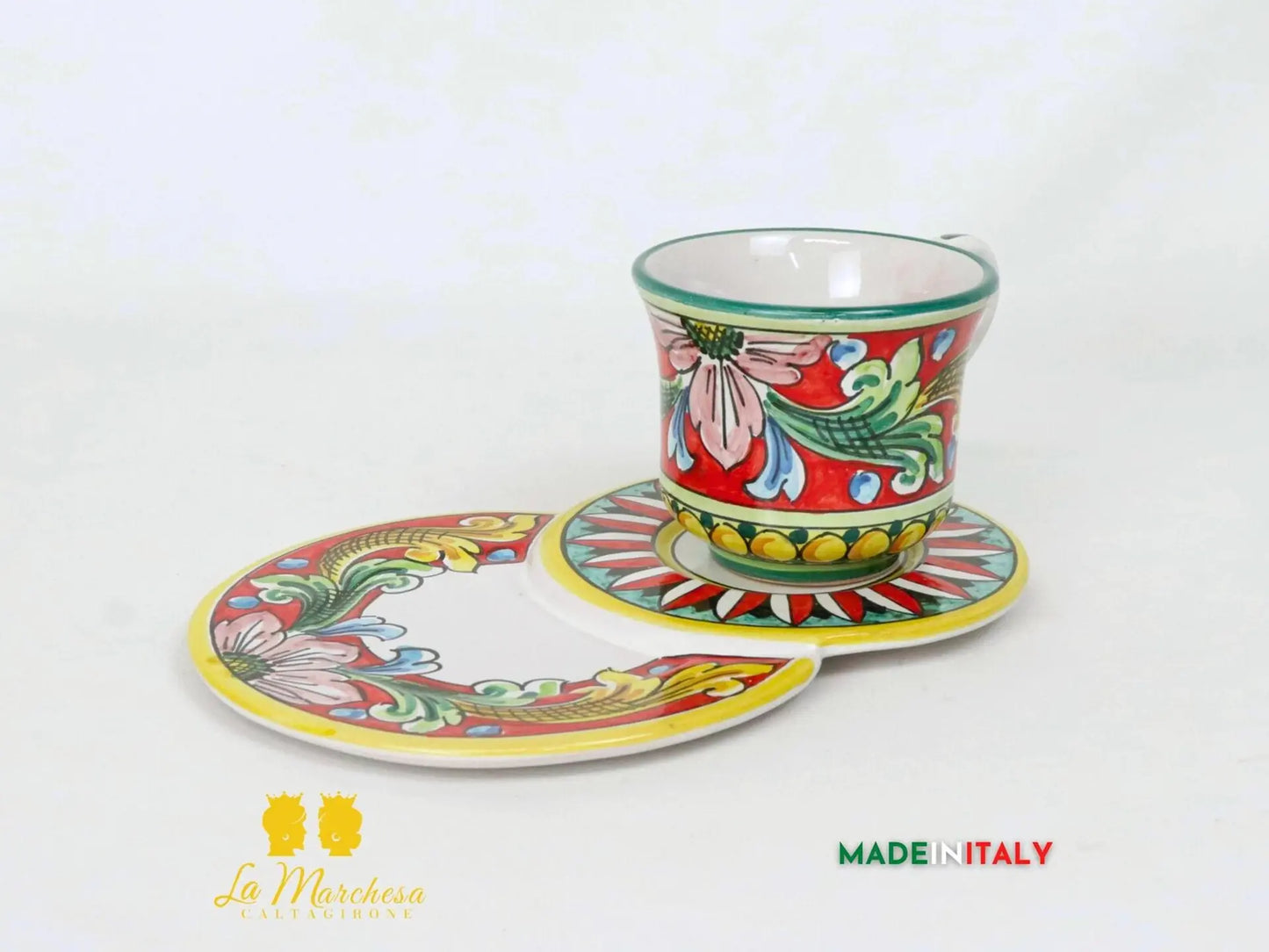 Tazza in Ceramica di Caltagirone piatto doppio - Vari Decori