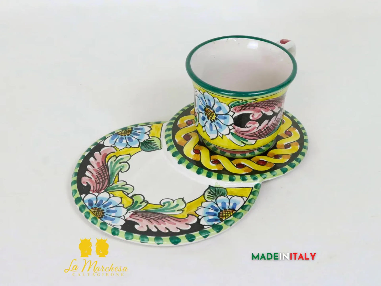 Tazza in Ceramica di Caltagirone piatto doppio - Vari Decori