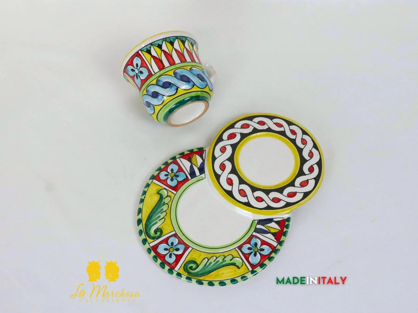 Tazza in Ceramica di Caltagirone piatto doppio - Vari Decori