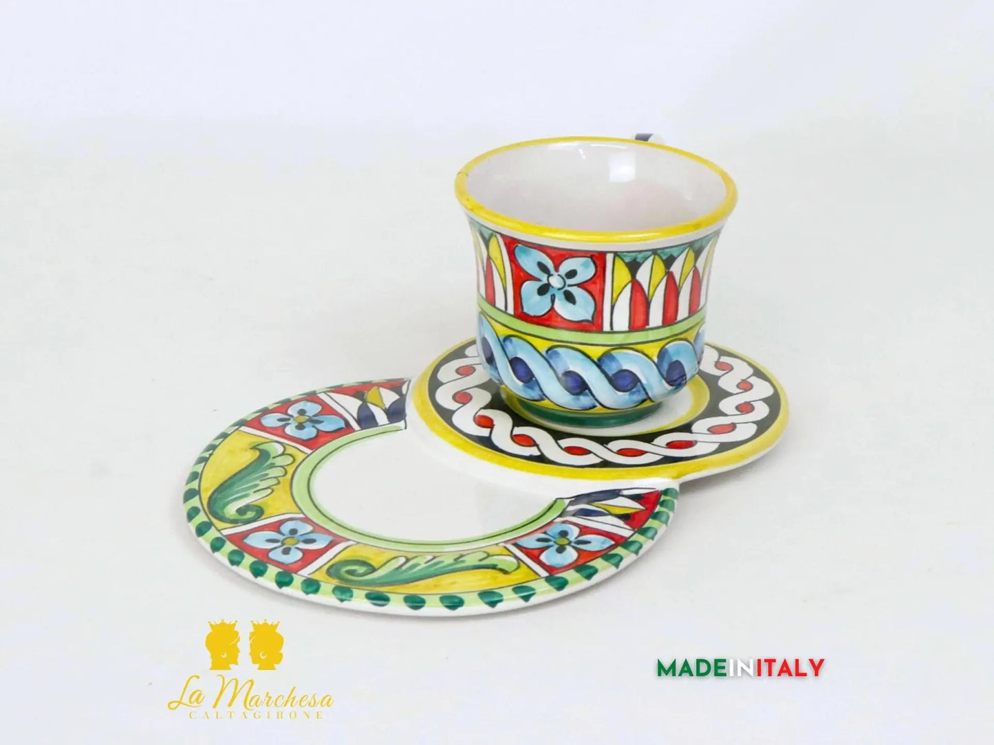 Tazza in Ceramica di Caltagirone piatto doppio - Vari Decori
