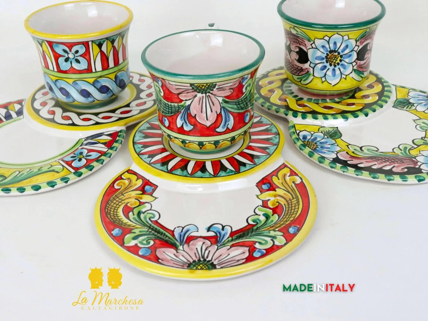 Tazza in Ceramica di Caltagirone piatto doppio - Vari Decori