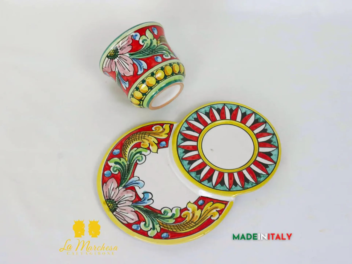 Tazza in Ceramica di Caltagirone piatto doppio - Vari Decori