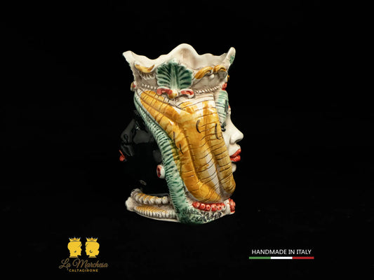 Testa di moro doppia faccia ocra verde rame moro 14cm