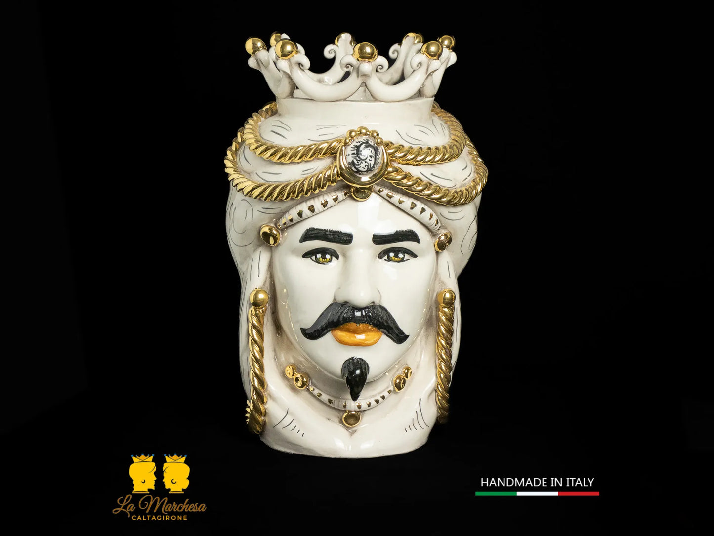 OUTLET - Testa di Moro in Ceramica di Caltagirone fumè Oro 37cm