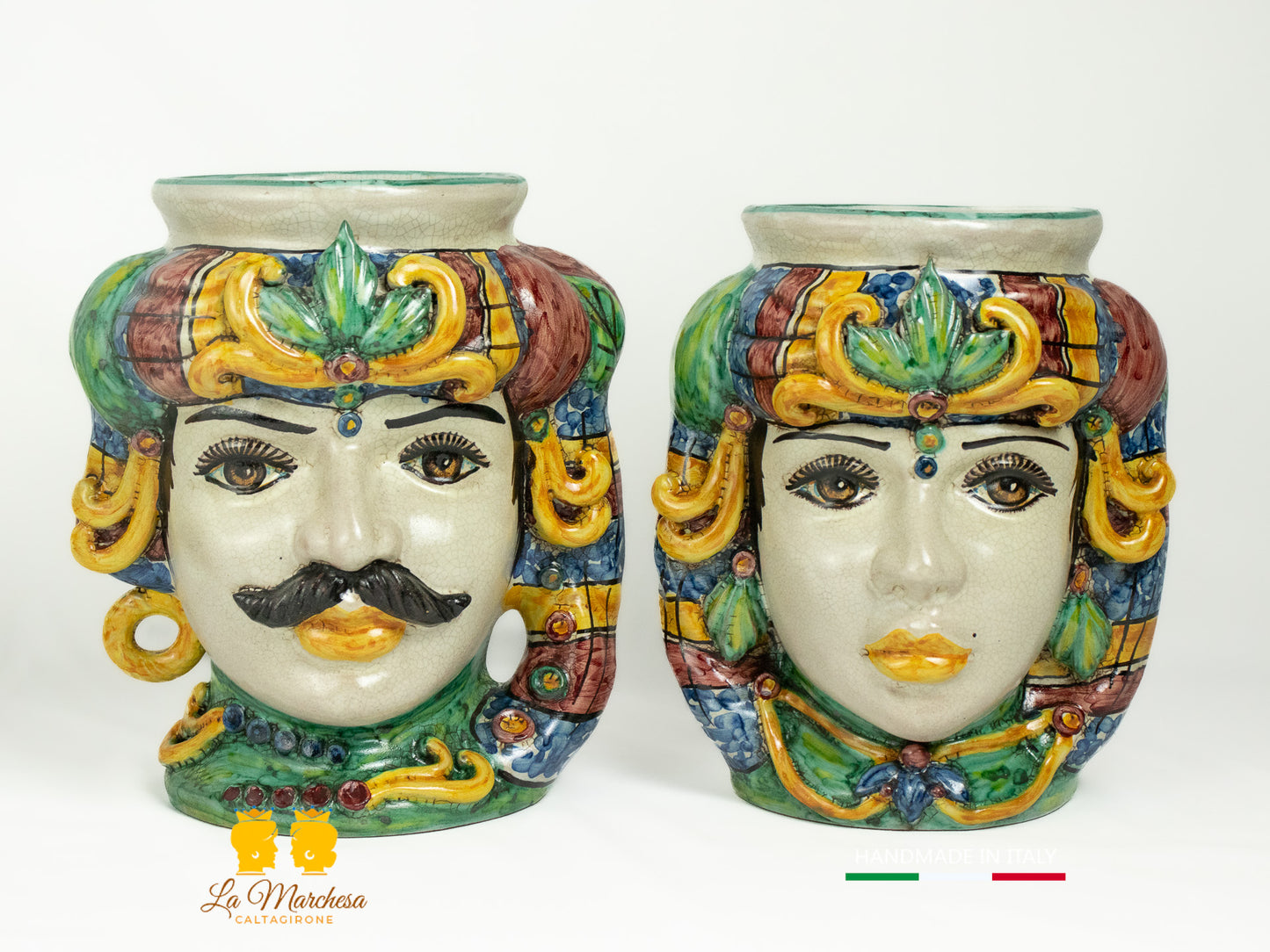 Classica Coppia di Teste di Moro in Ceramica di Caltagirone classico - Vari Modelli