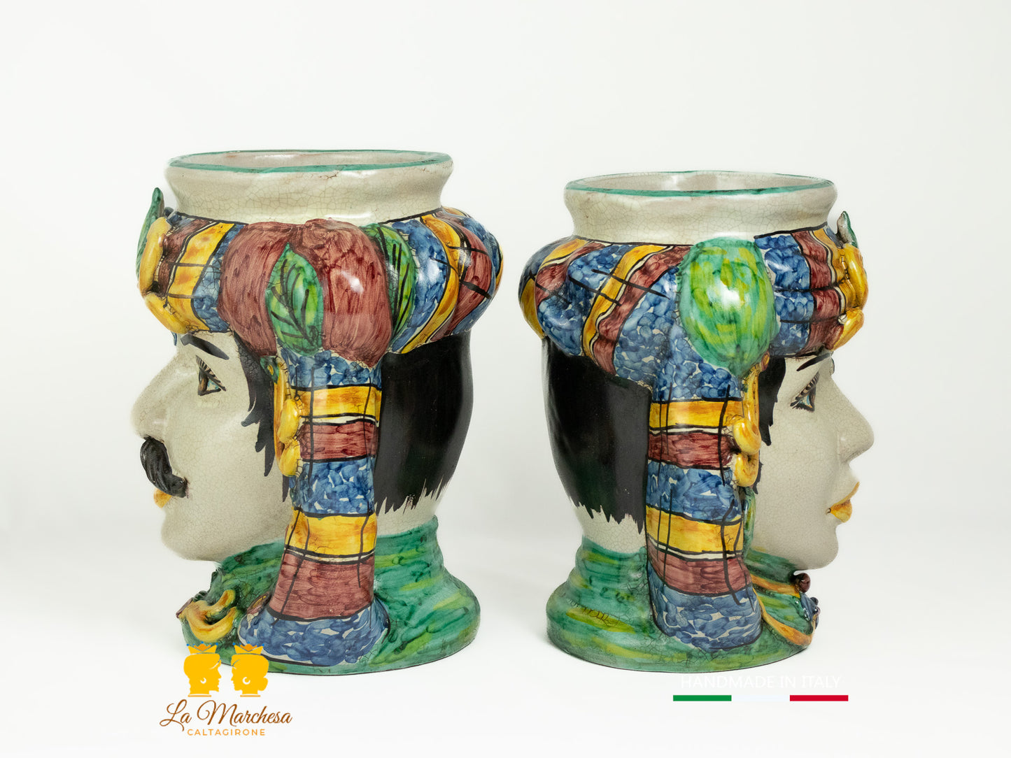 Classica Coppia di Teste di Moro in Ceramica di Caltagirone classico - Vari Modelli