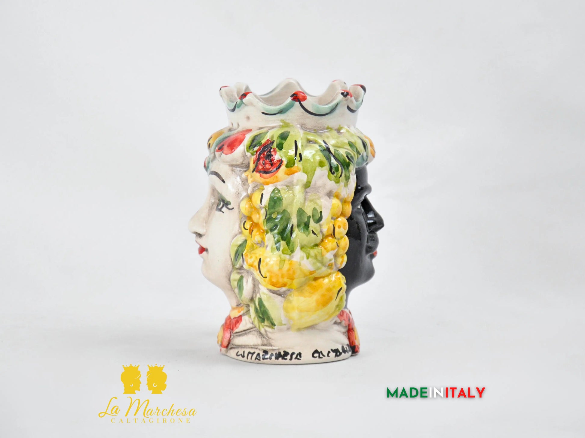 Testa di Moro Doppia Faccia in Ceramica di Caltagirone 14cm