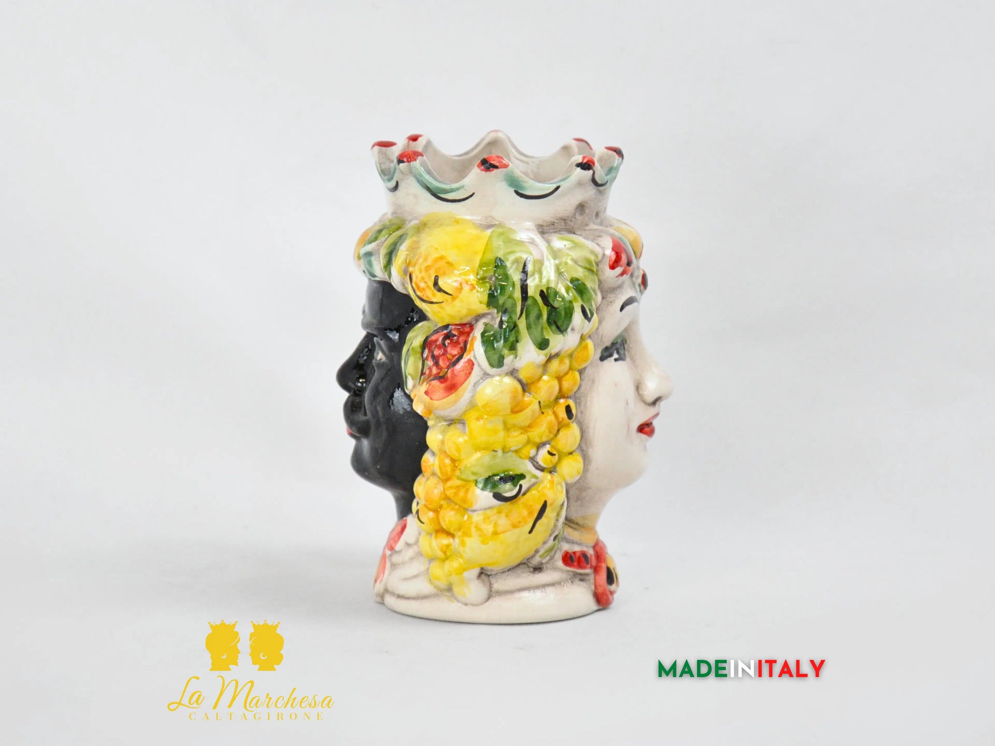 Testa di Moro Doppia Faccia in Ceramica di Caltagirone 14cm
