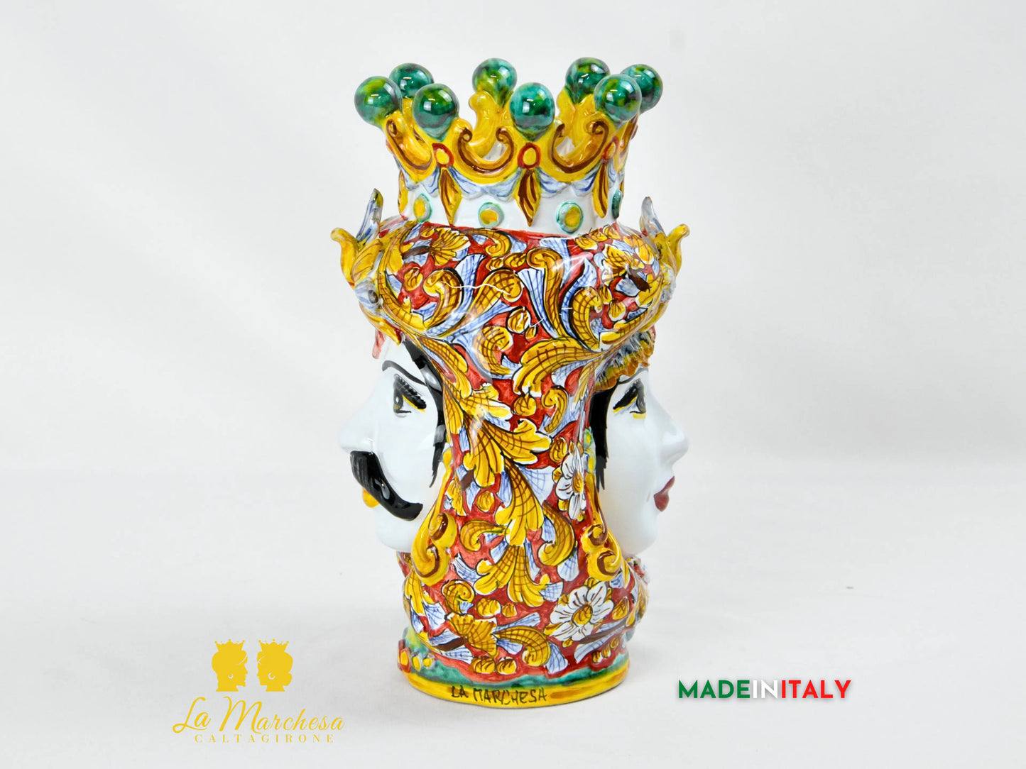 Testa di Moro Giano Doppia Faccia in Ceramica di Caltagirone Deluxe - Varie Misure