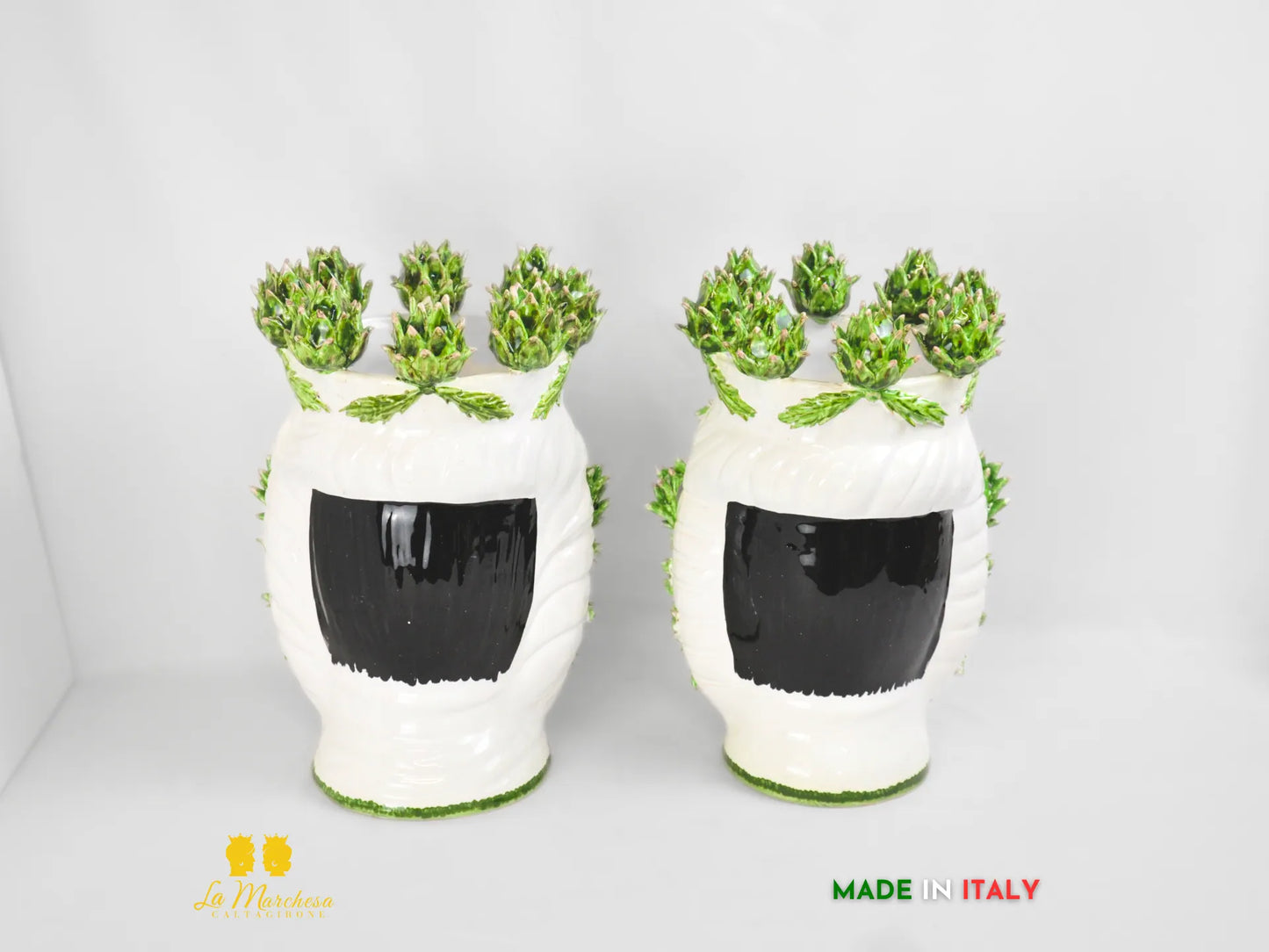 Testa di Moro Siciliane Carciofi in Ceramica di Caltagirone Bianche 39cm