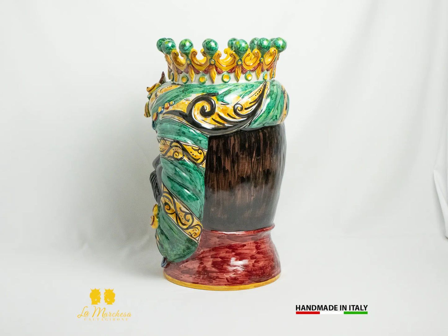 Teste di Moro Ceramica Caltagirone Classiche corona verde rame H46