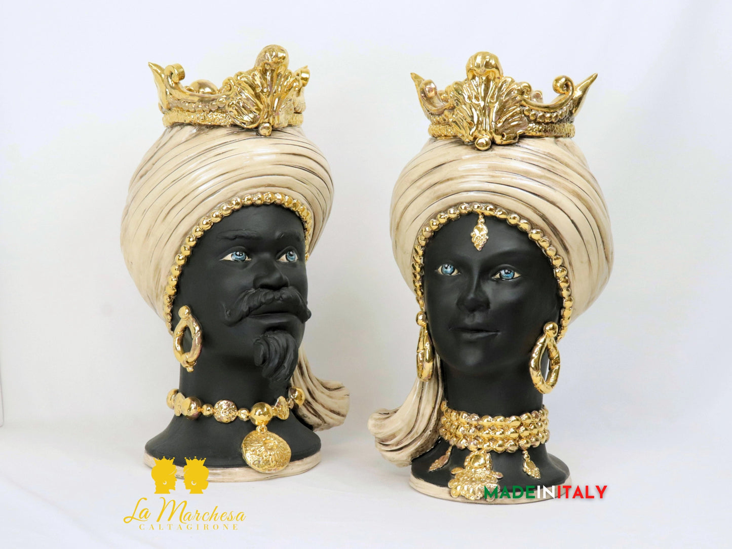 Teste di Moro Ceramica di Caltagirone design turbante fumè oro 45cm (9)