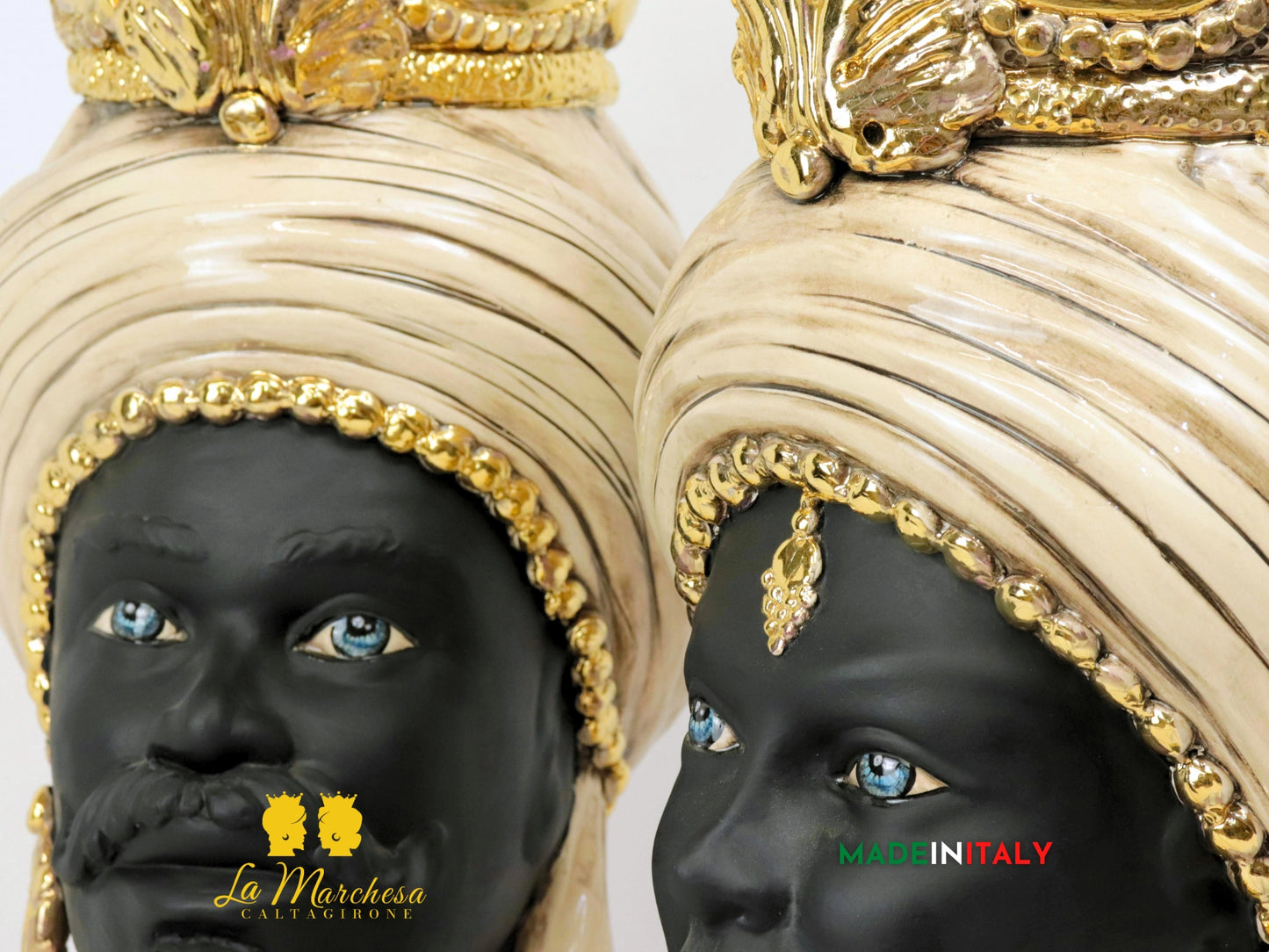 Teste di Moro Ceramica di Caltagirone design turbante fumè oro 45cm (9)