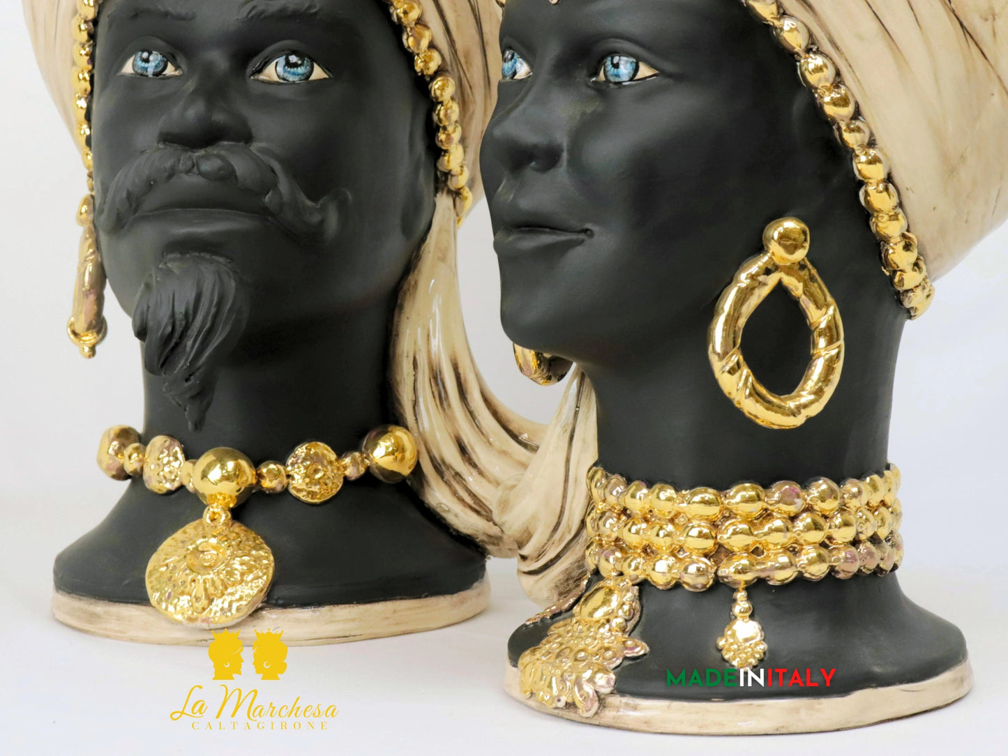 Teste di Moro Ceramica di Caltagirone design turbante fumè oro 45cm (9)
