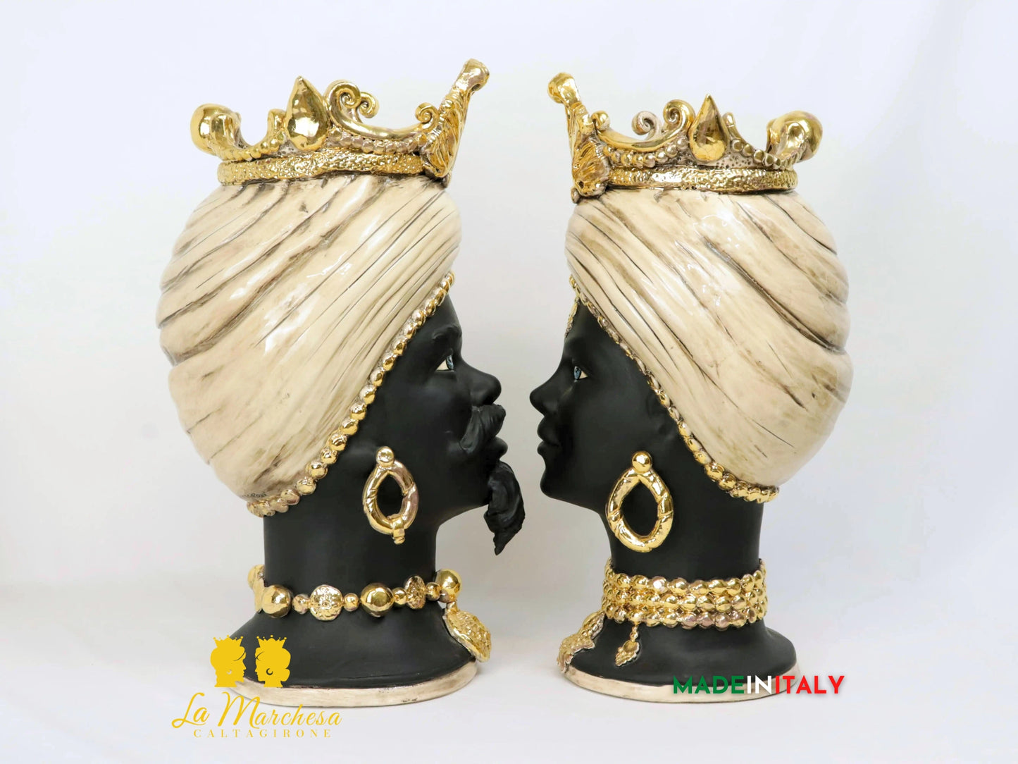 Teste di Moro Ceramica di Caltagirone design turbante fumè oro 45cm (9)