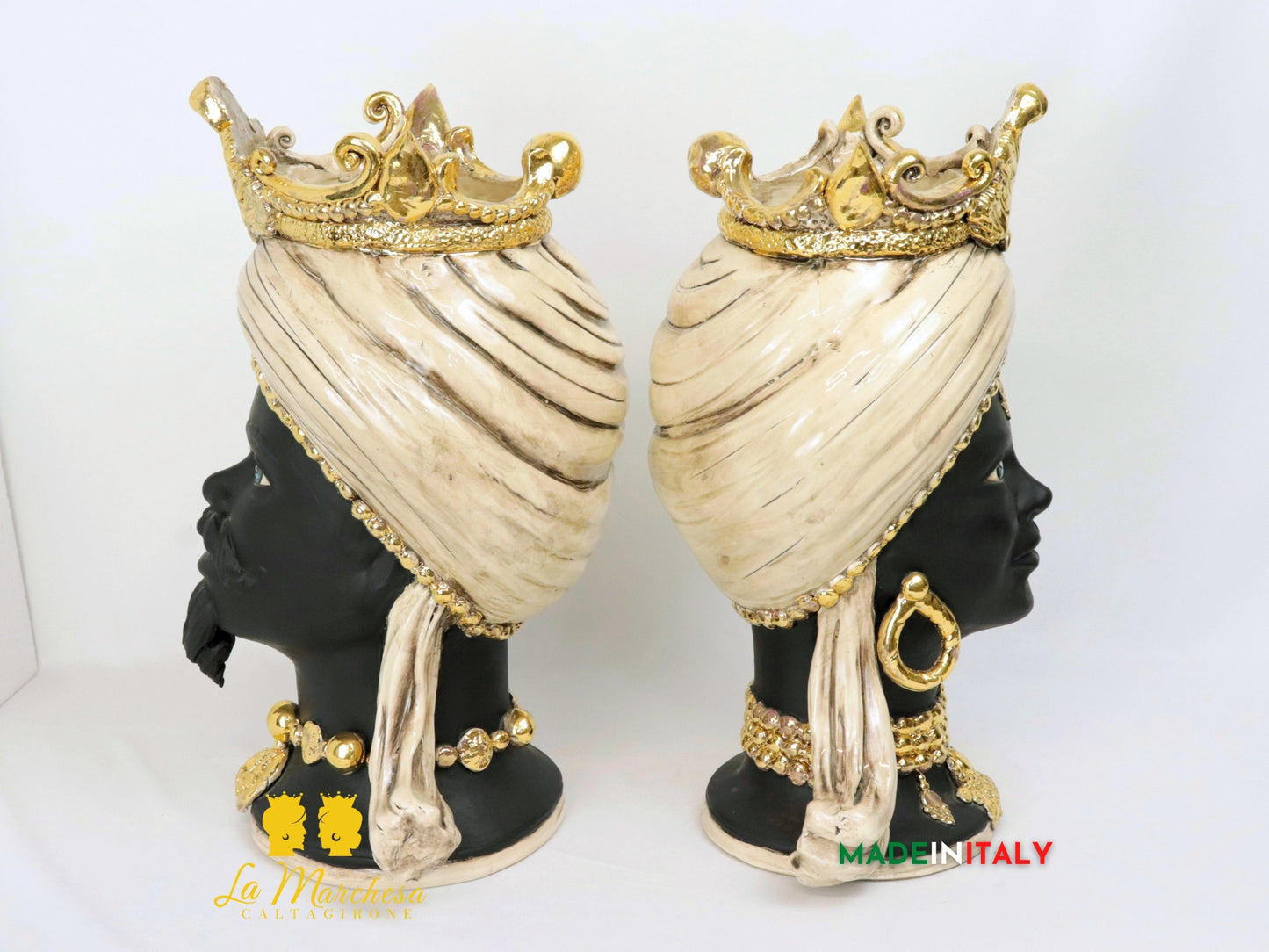 Teste di Moro Ceramica di Caltagirone design turbante fumè oro 45cm (9)