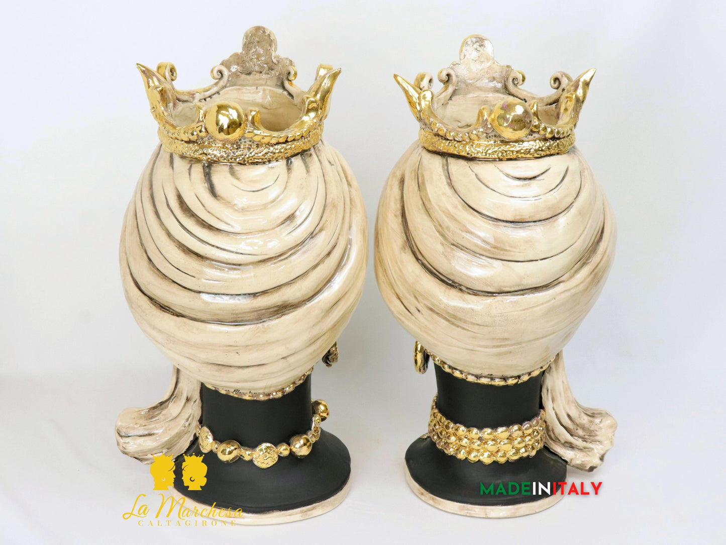 Teste di Moro Ceramica di Caltagirone design turbante fumè oro 45cm (9)