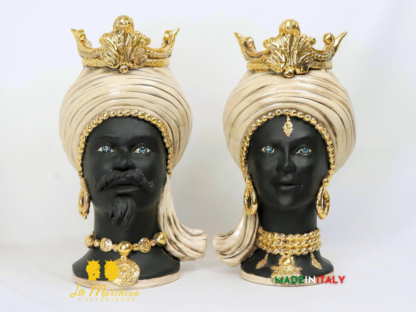 Teste di Moro Ceramica di Caltagirone design turbante fumè oro 45cm