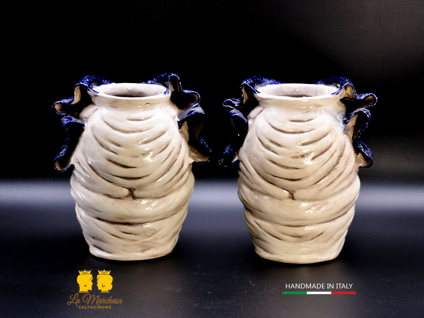 Teste di Moro Ceramica di Caltagirone turbante blu cobalto fumè 25cm