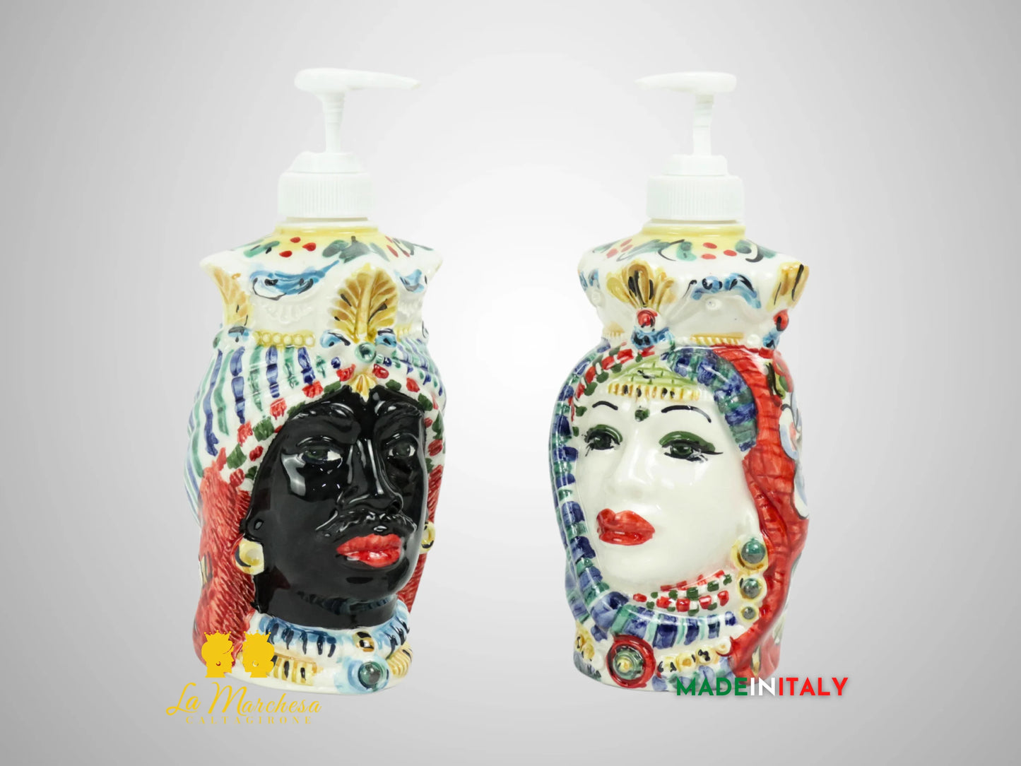 Teste di Moro Dispenser Sapone in Ceramica di Caltagirone 14cm - Vari Modelli