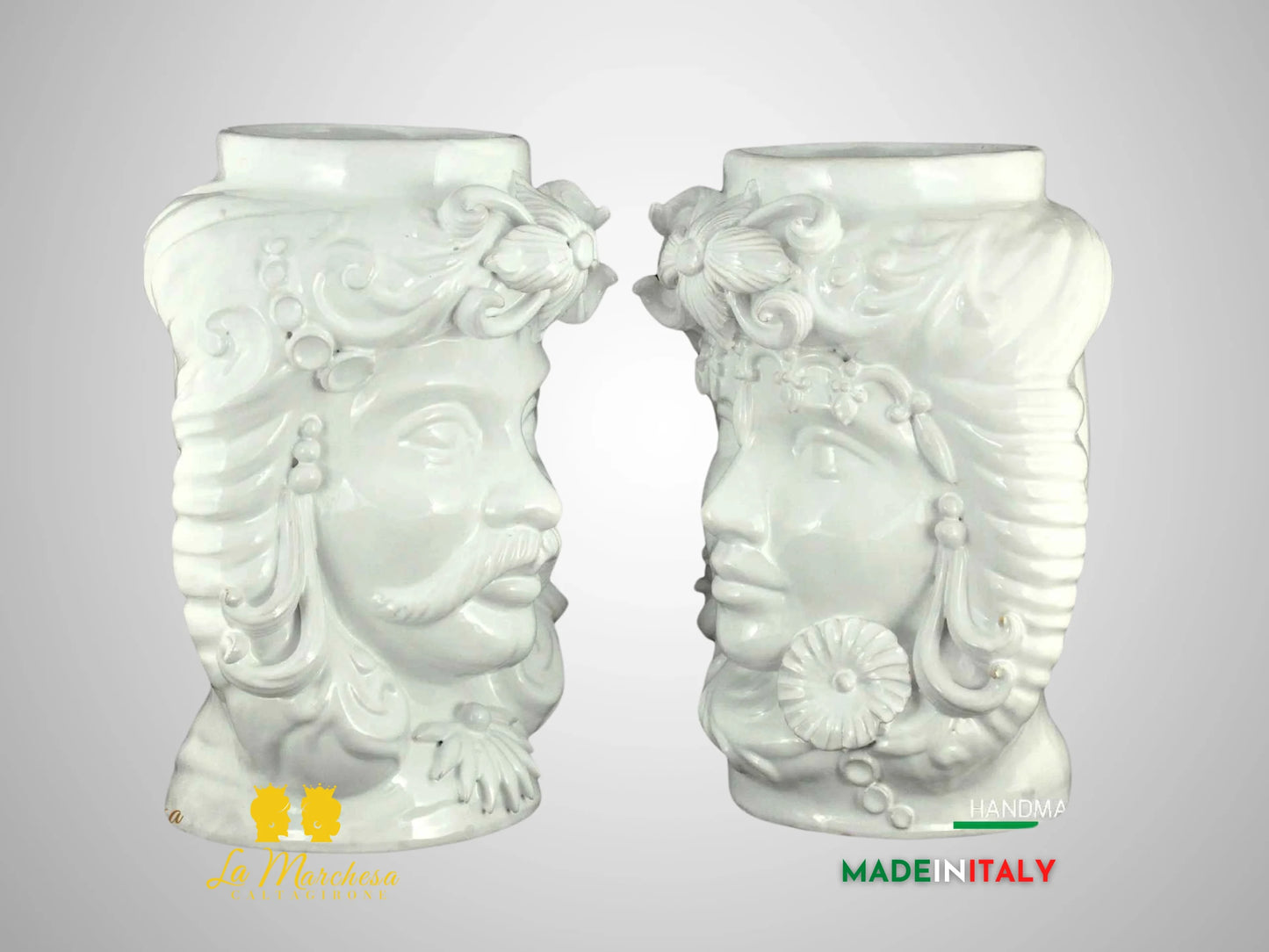Teste di Moro Monocolore in Ceramica di Caltagirone - H33 senza corona (3)