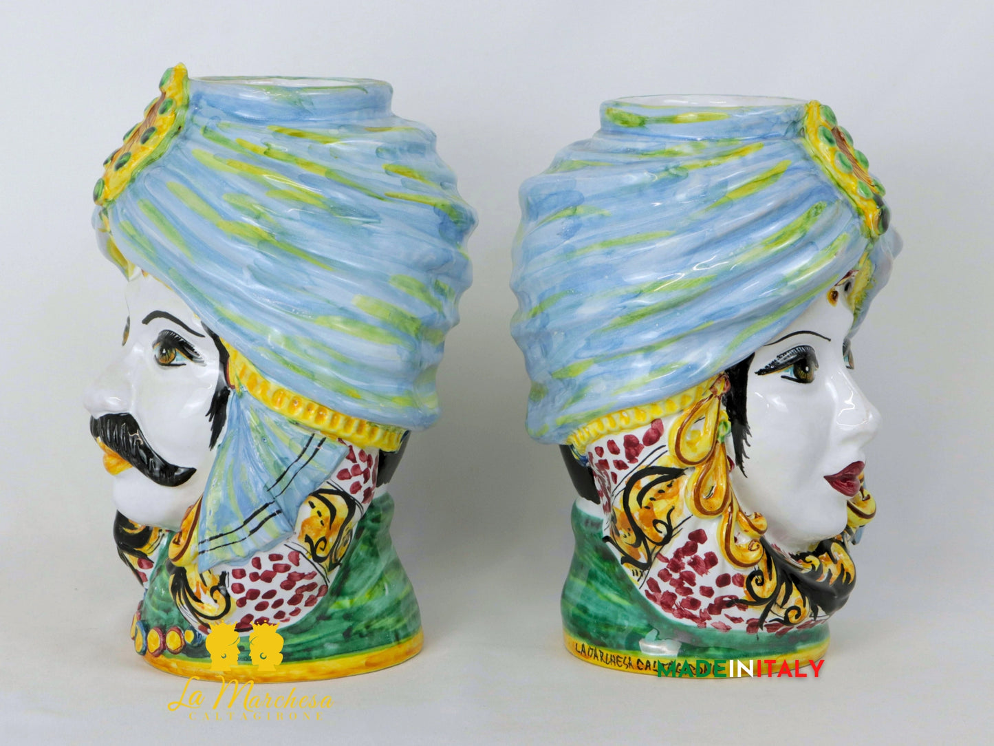 Teste di Moro Taormina in Ceramica di Caltagirone turbante celeste 23cm (4)