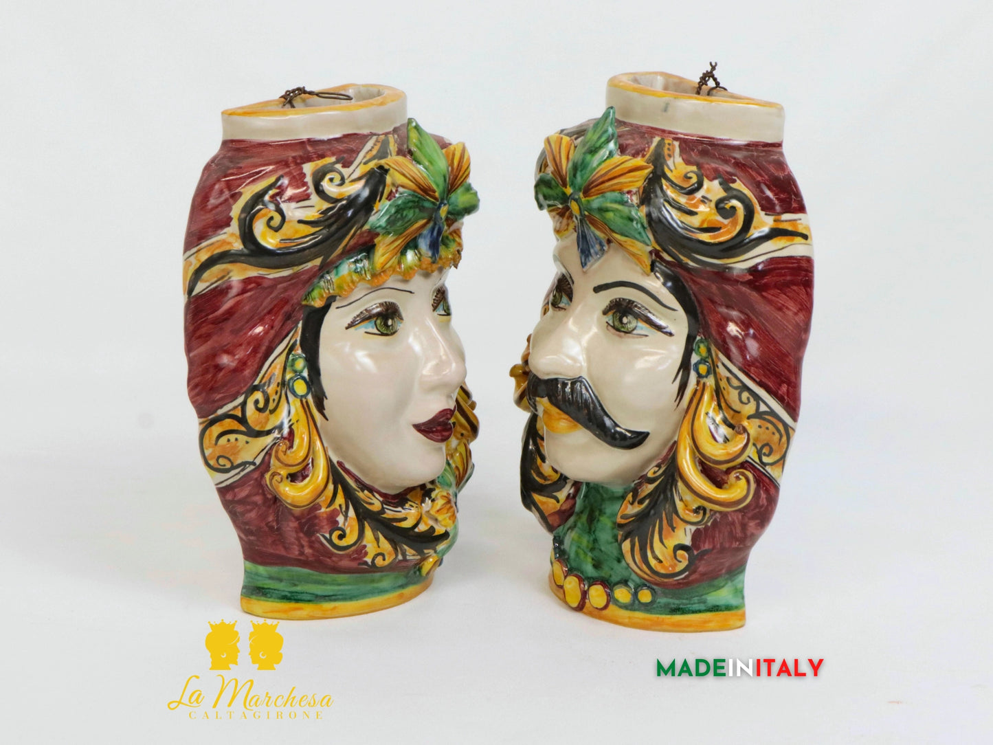 Teste di Moro da Parete in Ceramica di Caltagirone - Verde Rame (2)