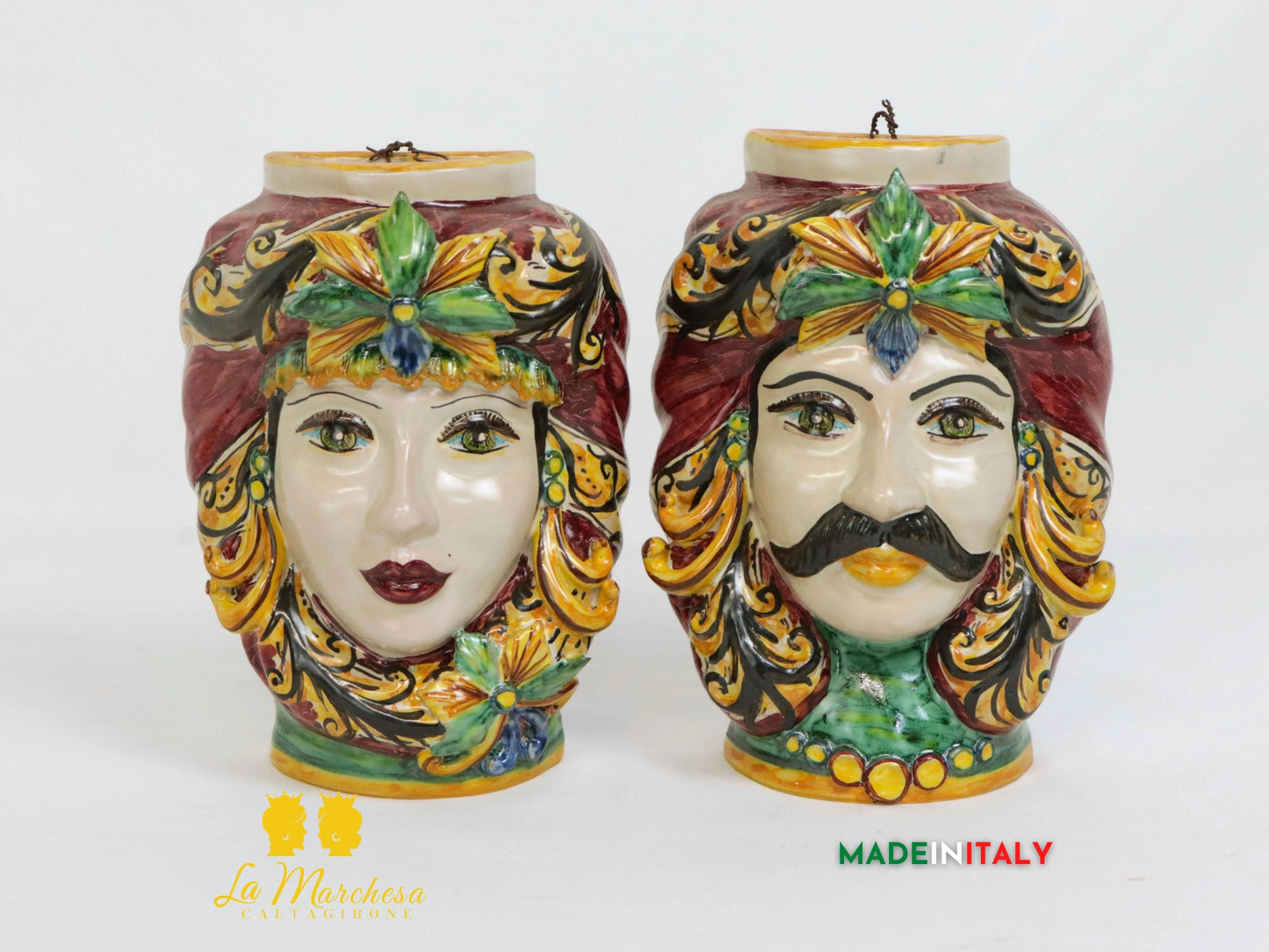Teste di Moro da Parete in Ceramica di Caltagirone - Verde Rame (2)